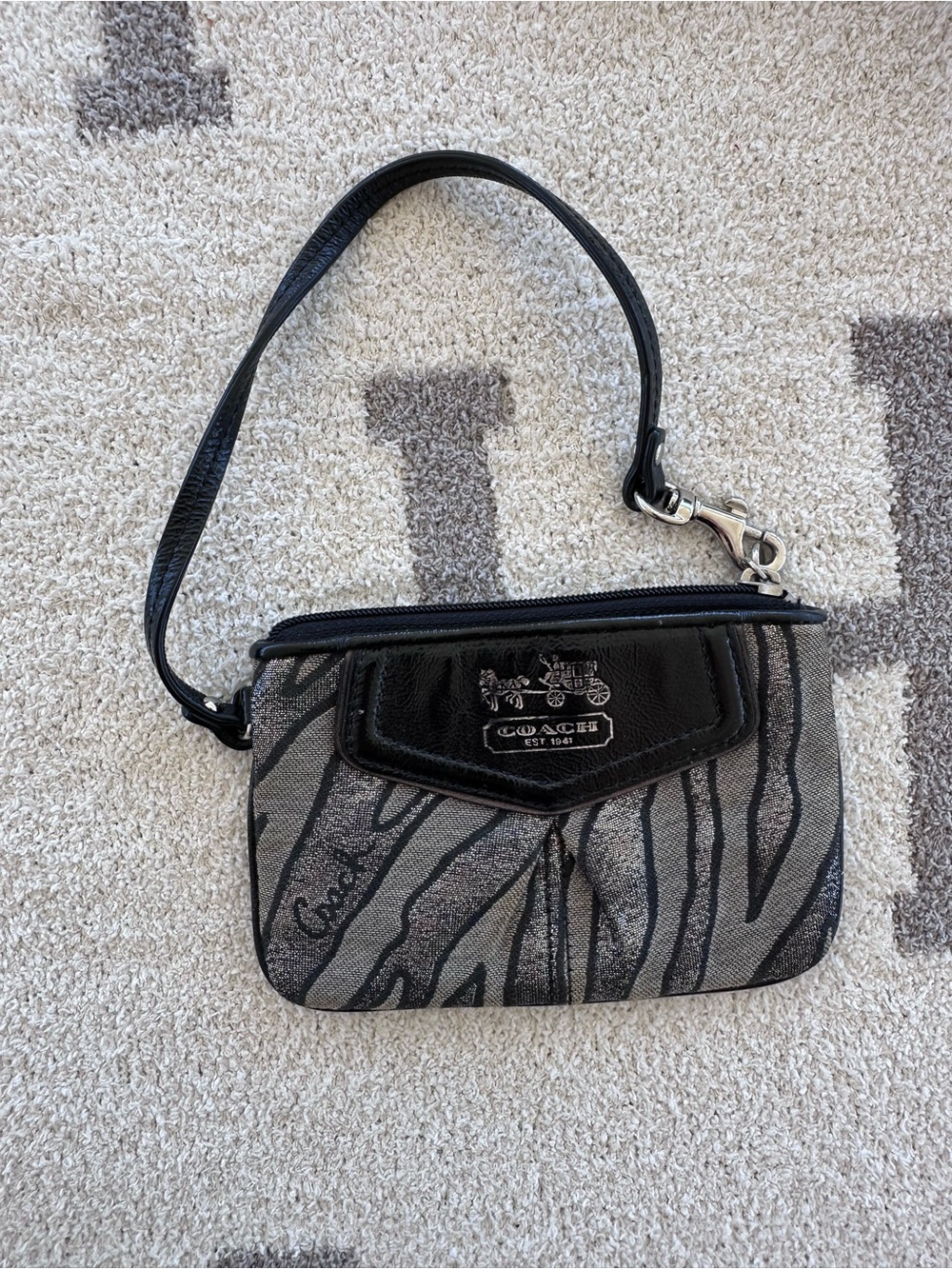 Coach Black & Gray zebra y2k wristlet